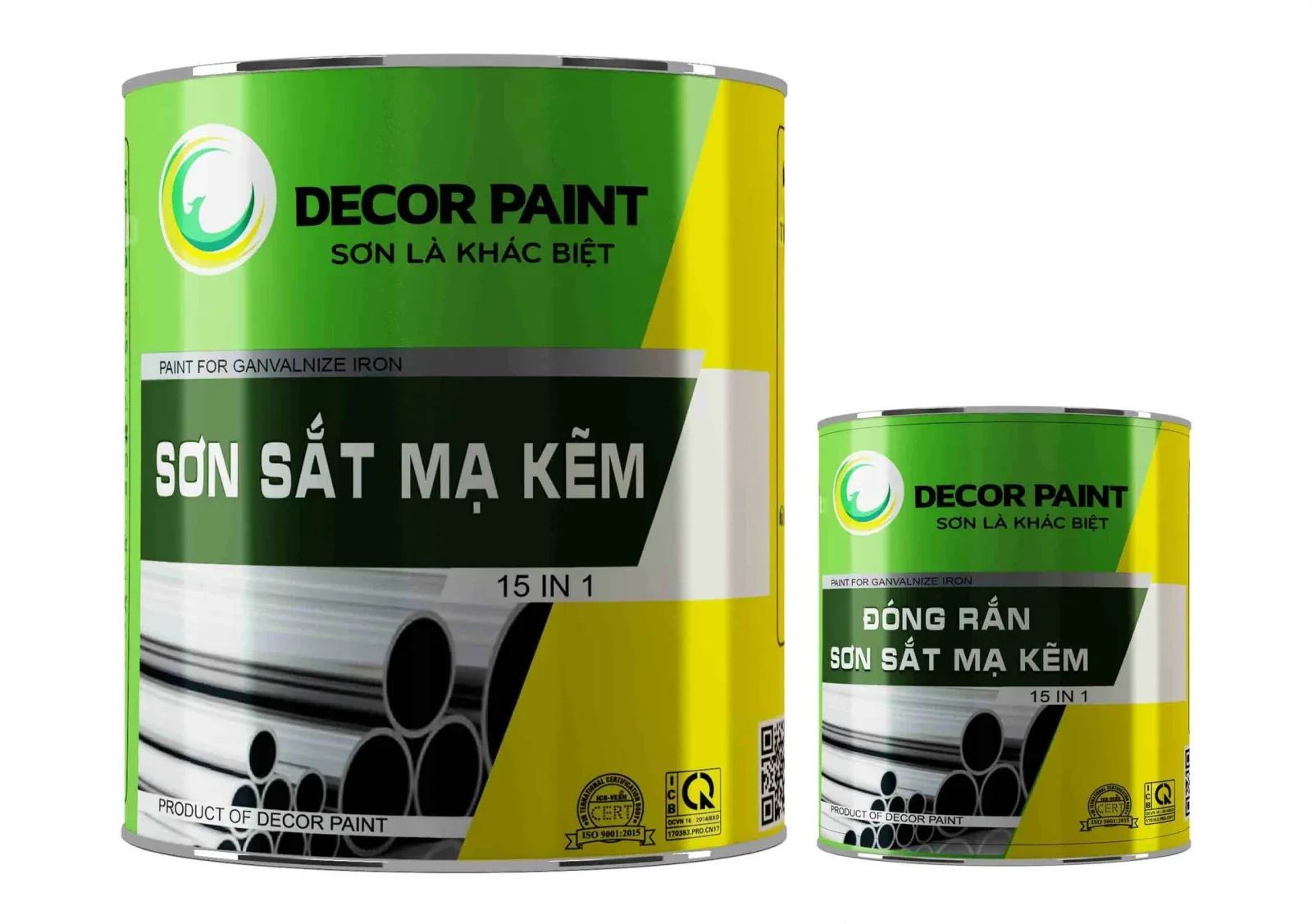 Lon sơn sắt mạ kẽm 15in1 và lon đóng rắn trong ảnh bao bì gốc của nhà sản xuất