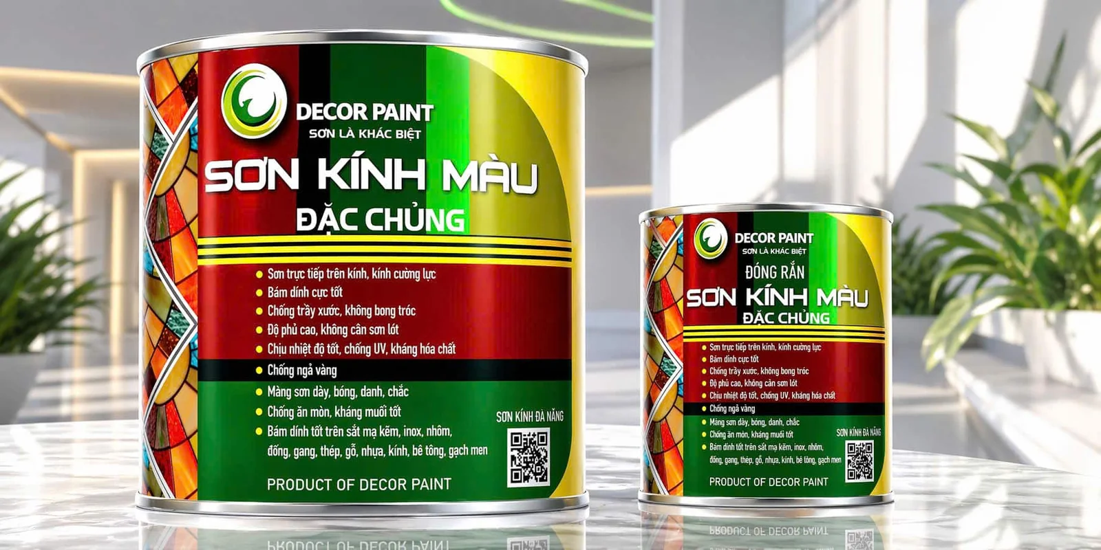 Lon sơn kính màu đặc chủng và lon đóng rắn trong ảnh bao bì gốc của nhà sản xuất