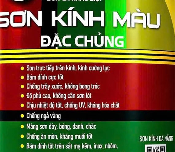 Chi tiết nhãn dòng sơn kính màu đặc chủng trong ảnh bao bì gốc của nhà sản xuất