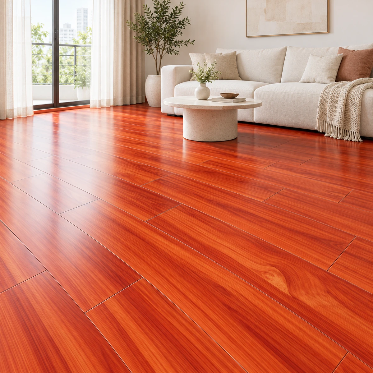 Minh họa sàn nhựa phủ vân cánh gián trong phòng khách