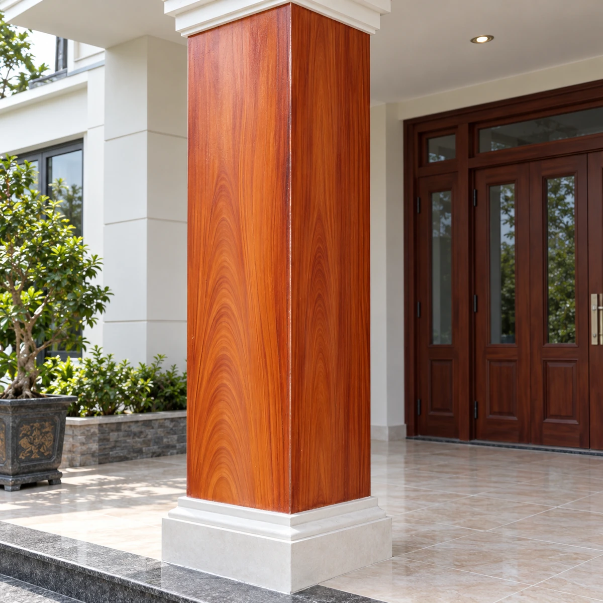 Minh họa cột vuông tại sảnh nhà phủ vân cánh gián
