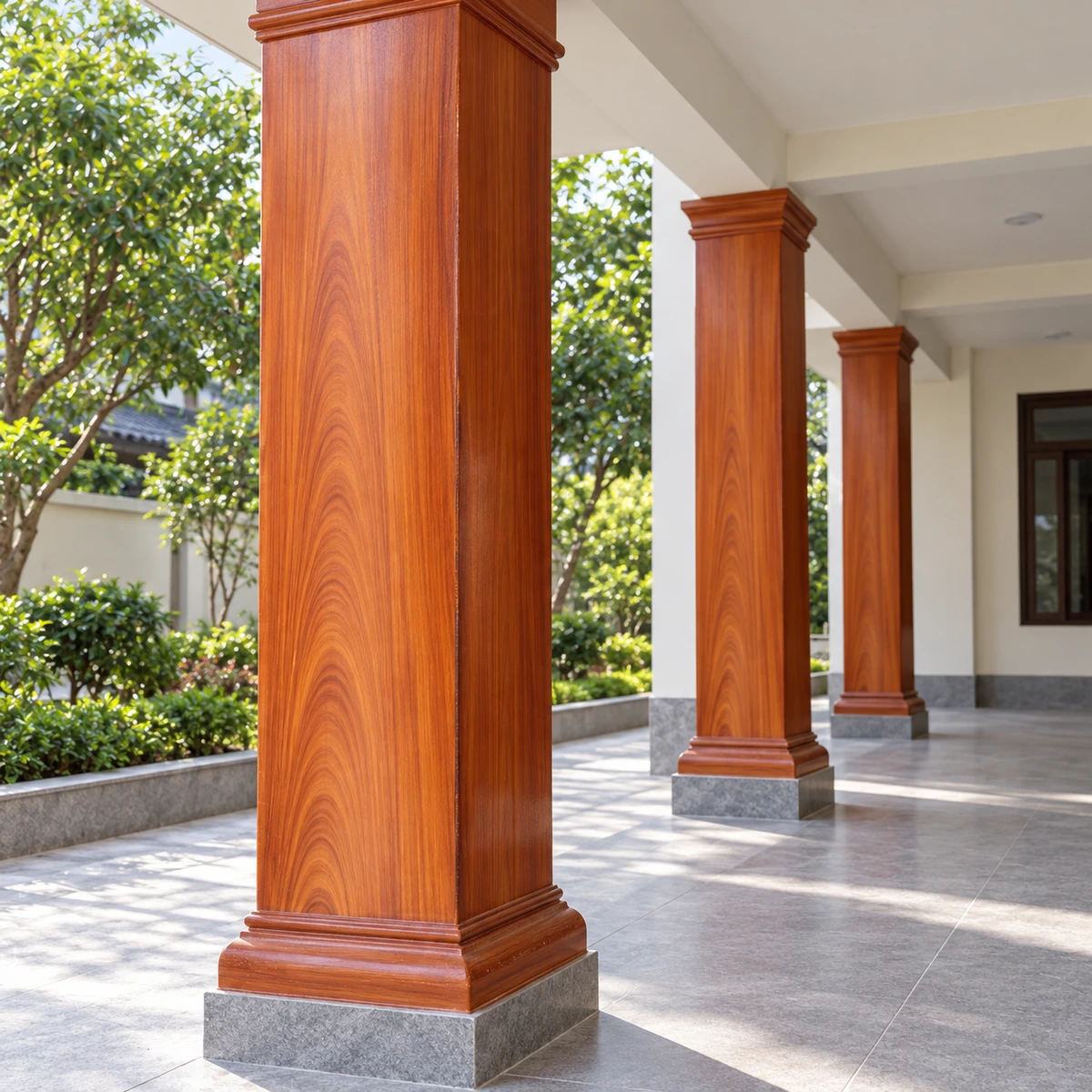 Minh họa hàng cột chữ nhật hành lang phủ vân cánh gián