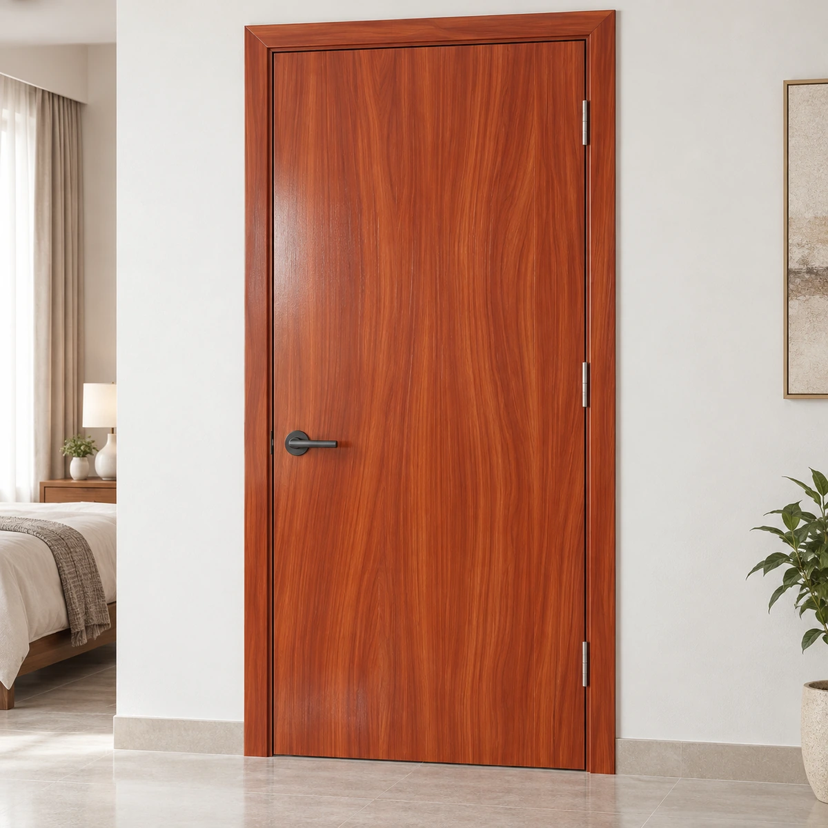 Minh họa cửa phẳng phòng ngủ phủ vân cánh gián