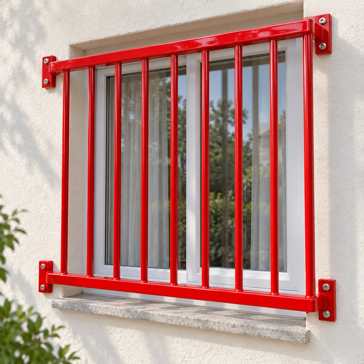 Ảnh thiết kế khung bảo vệ cửa sổ inox phủ đỏ tươi bóng