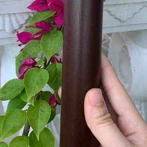 Mẫu sơn thực màu nâu sần trên bề mặt cong, khung cắt một phần mẫu giữ tay cầm và bối cảnh thực