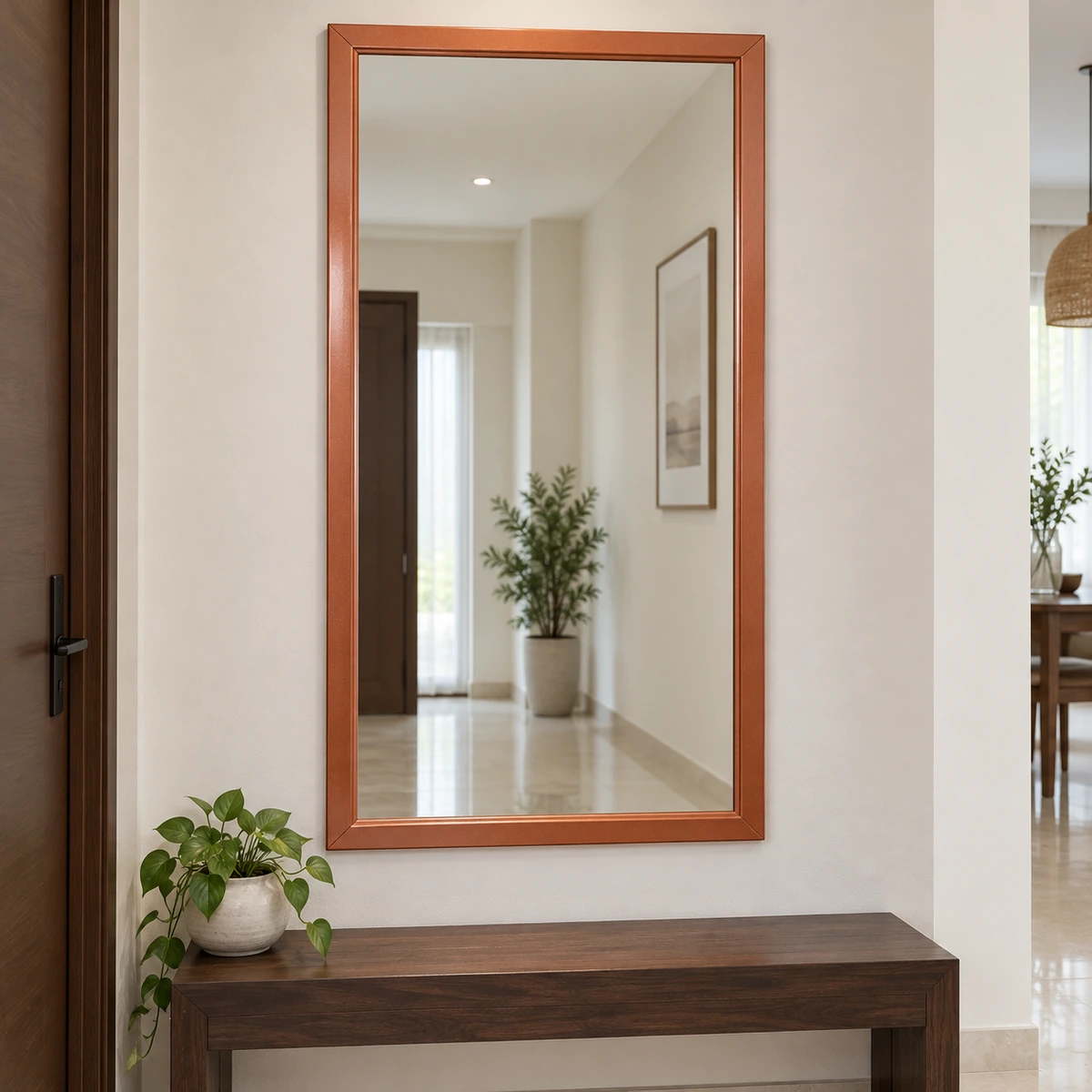 Minh hoạ nẹp PS khung gương chữ nhật phủ sắc nhũ đồng đỏ