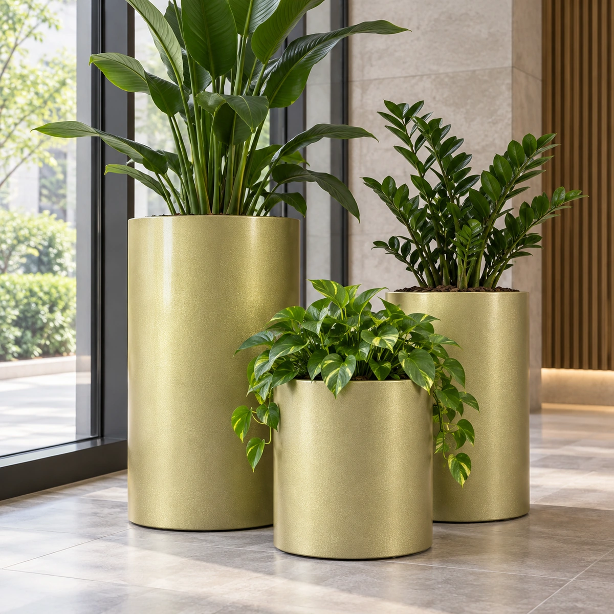 Minh họa nhóm chậu composite trong sảnh