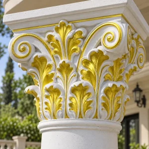 Minh họa đầu cột Corinthian ở cổng biệt thự sơn nhũ vàng NV-A12 trên nền trắng