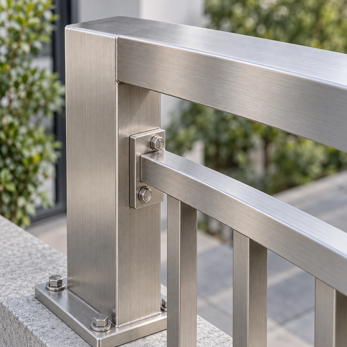 Ảnh minh họa thiết kế lớp phủ trong với phản xạ dịu trên mối nối khung inox