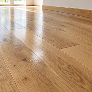 Ảnh thiết kế minh họa đường nối các tấm sàn gỗ công nghiệp có lớp phủ trong bóng và vân gỗ rõ